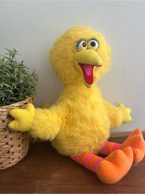 Vintage 80s Big Bird 13” Plush Doll Sesame Street striped Legs  Playskool